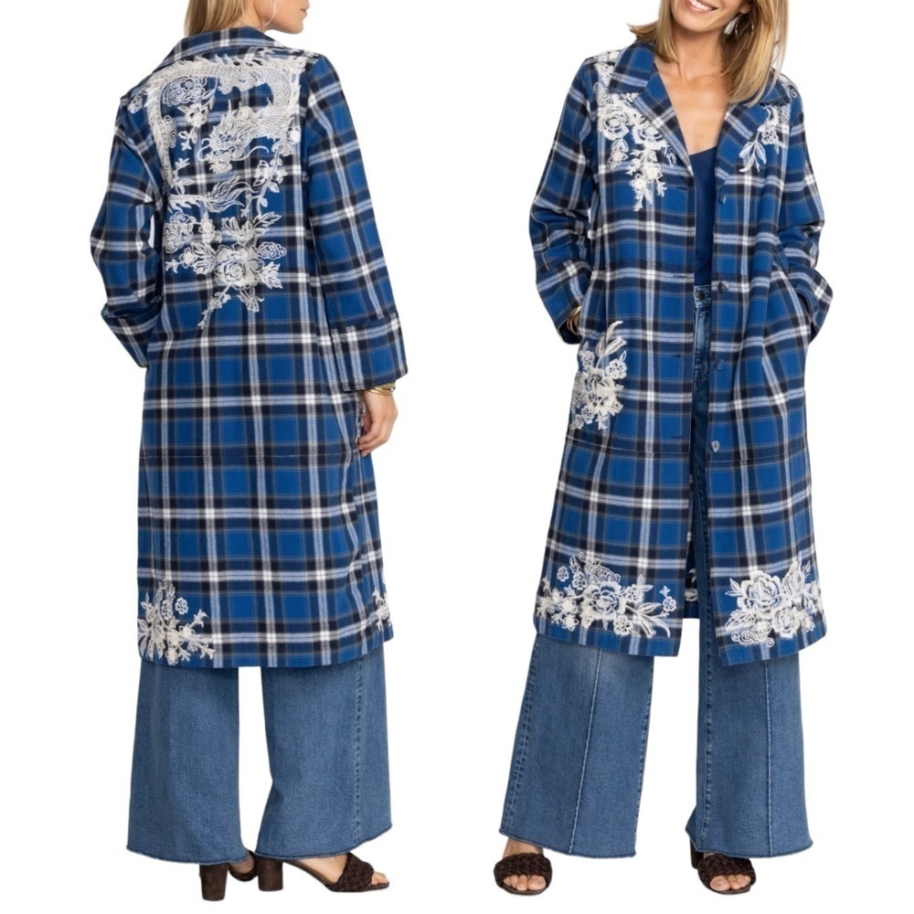 JOHNNY WAS Workshop Alicent Duster Coat Plaid Long Jacket